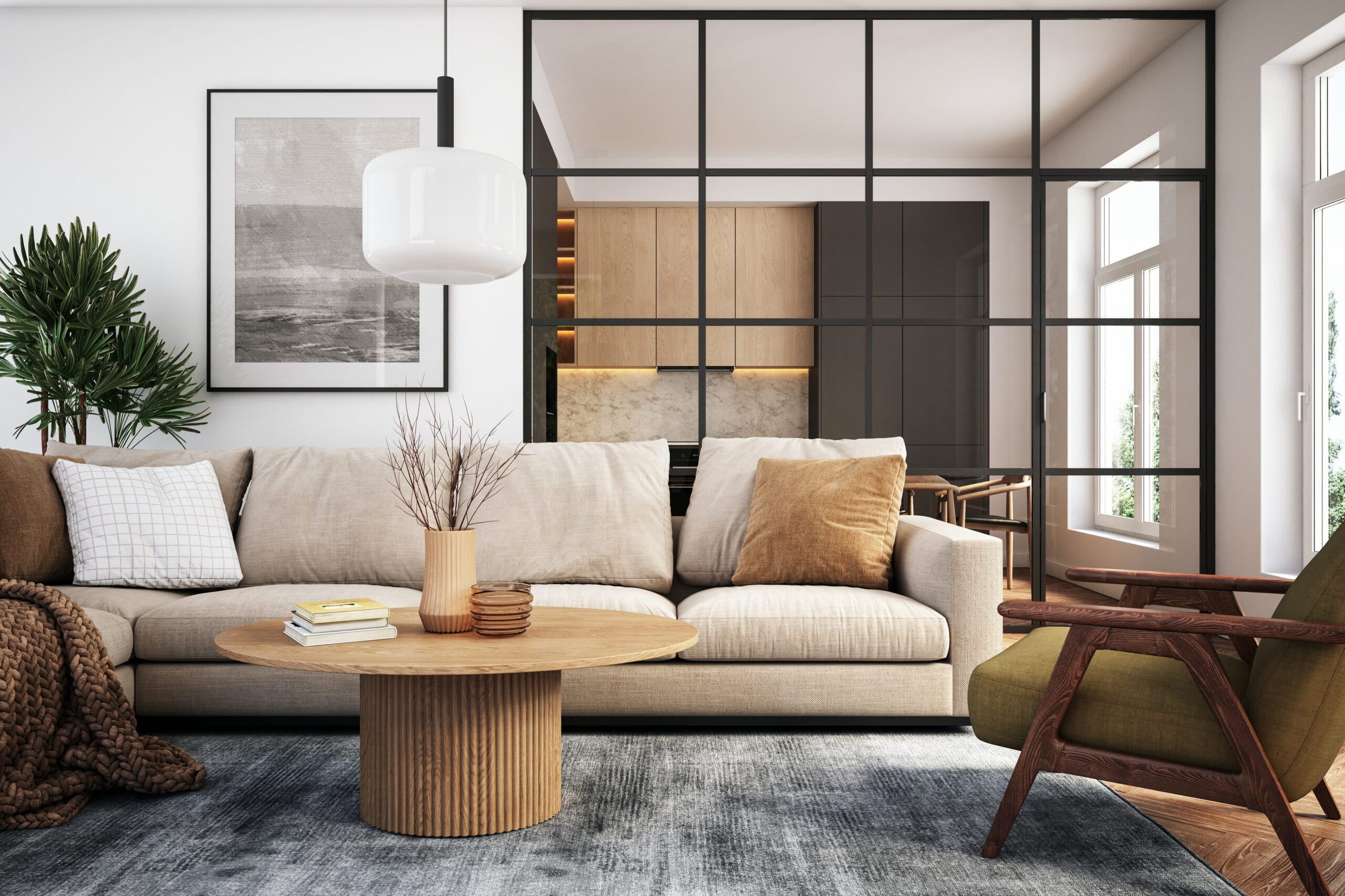 Modern living room interior – 3d render - Architecte intérieure à Marseille - ad-design-archi.fr