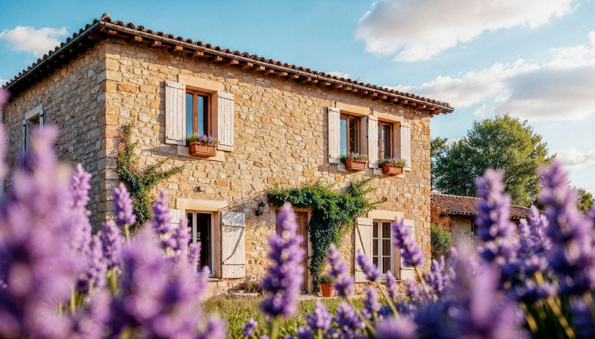 une-maison-en-pierre-dans-un-champ-de-lavande - Architecte intérieure à Marseille - ad-design-archi.fr